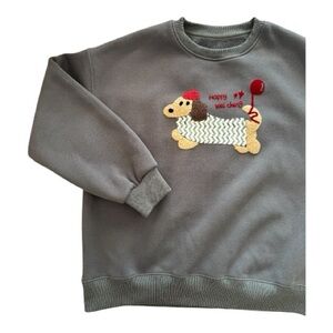 Cute Embroidered Dachshund Fleece Sweater 🐶 Balloon Graphic Cozy Pullover
